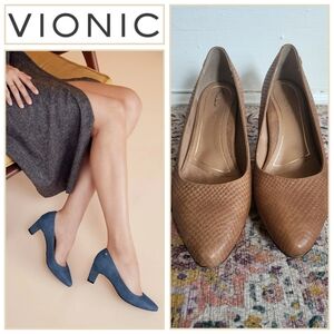 VIONIC Size 6 Madison Mia Brown Leather Pumps Heels Snake Scale Embosed